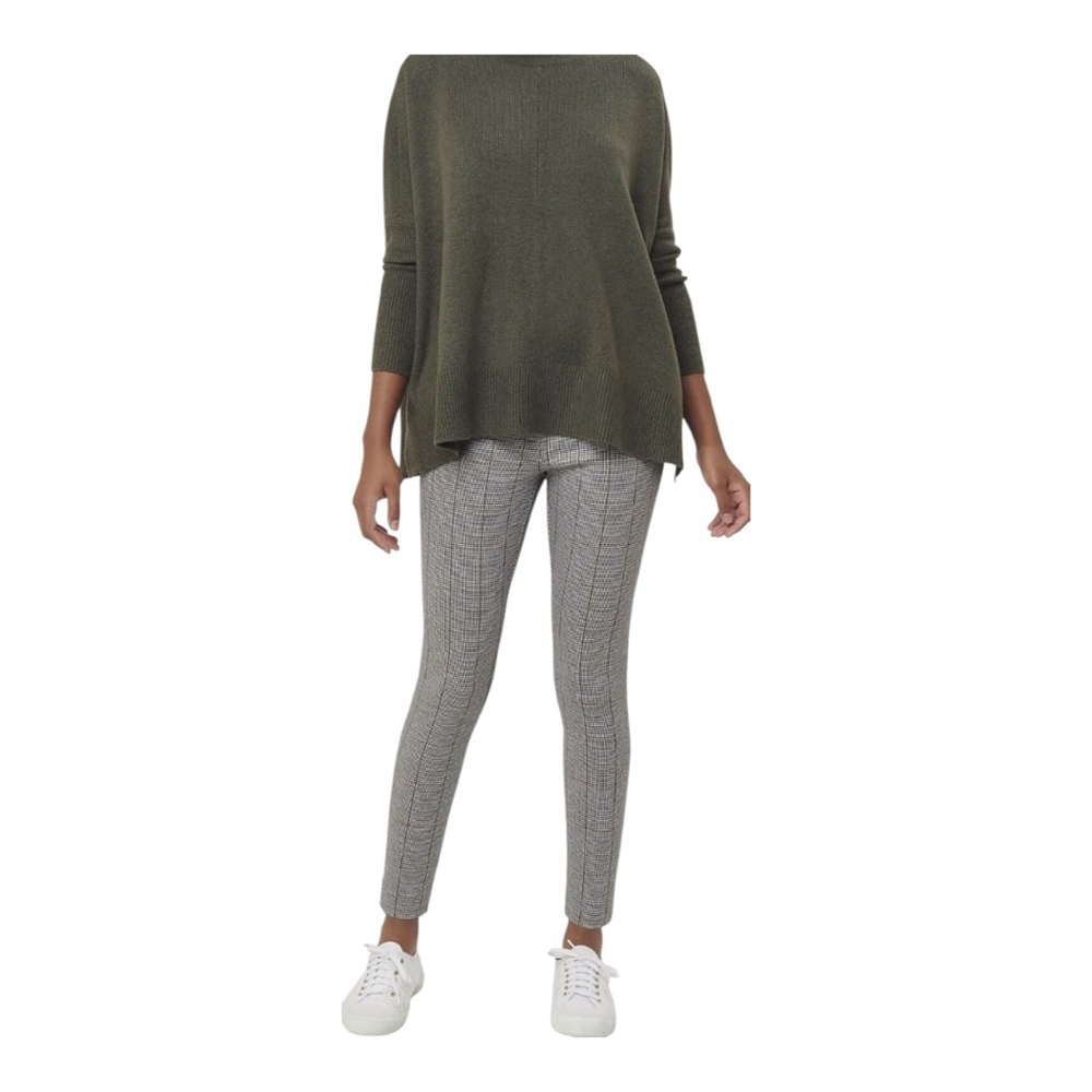 LOFT Plaid Pull-On Skinny Leggings Stitched Front Black Gray Tan Size S